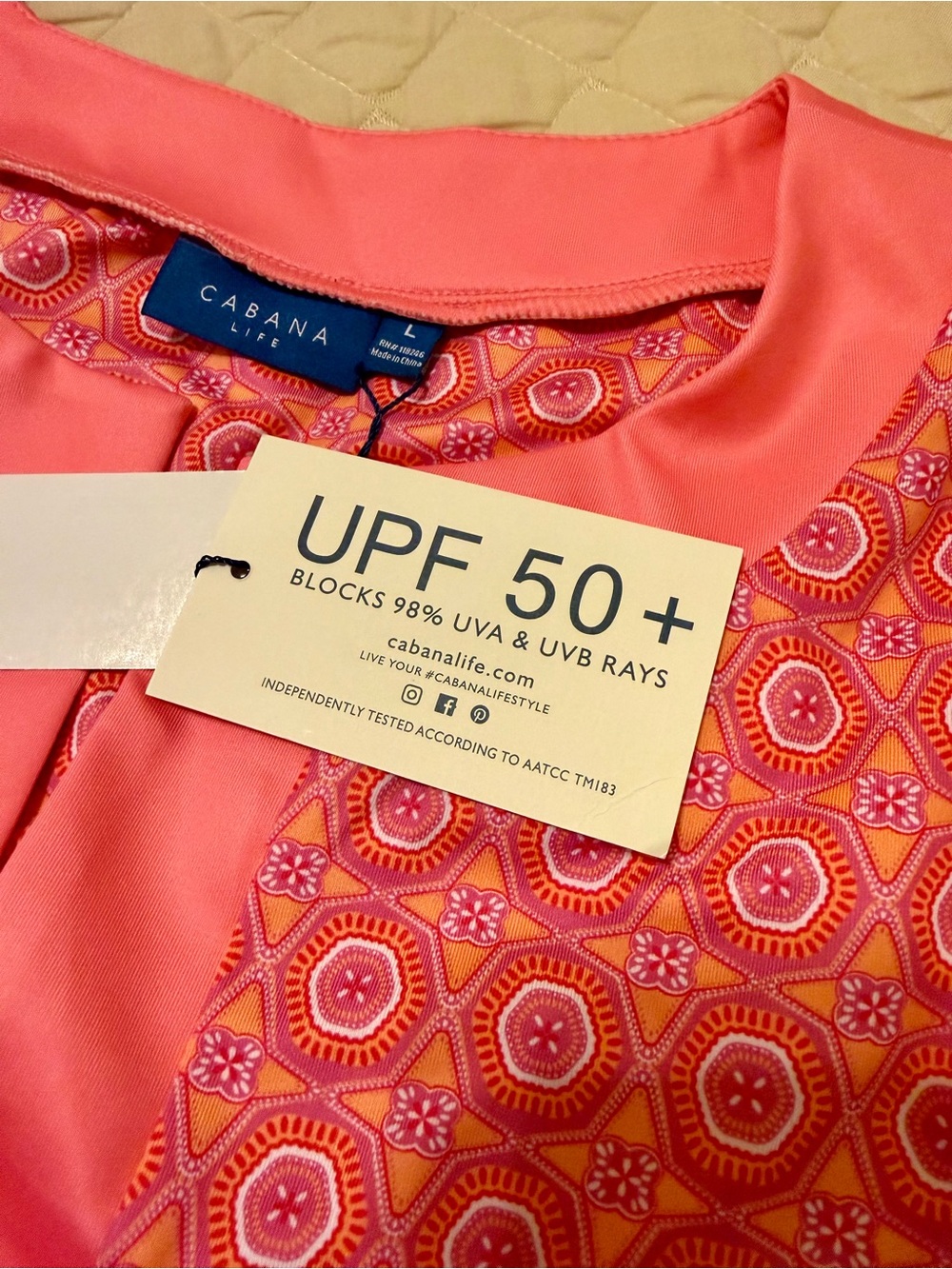 NWT Cabana Life Tunic Dress L Pink Orange Geometric UPF Swim Cover Up - Picture 4 of 7